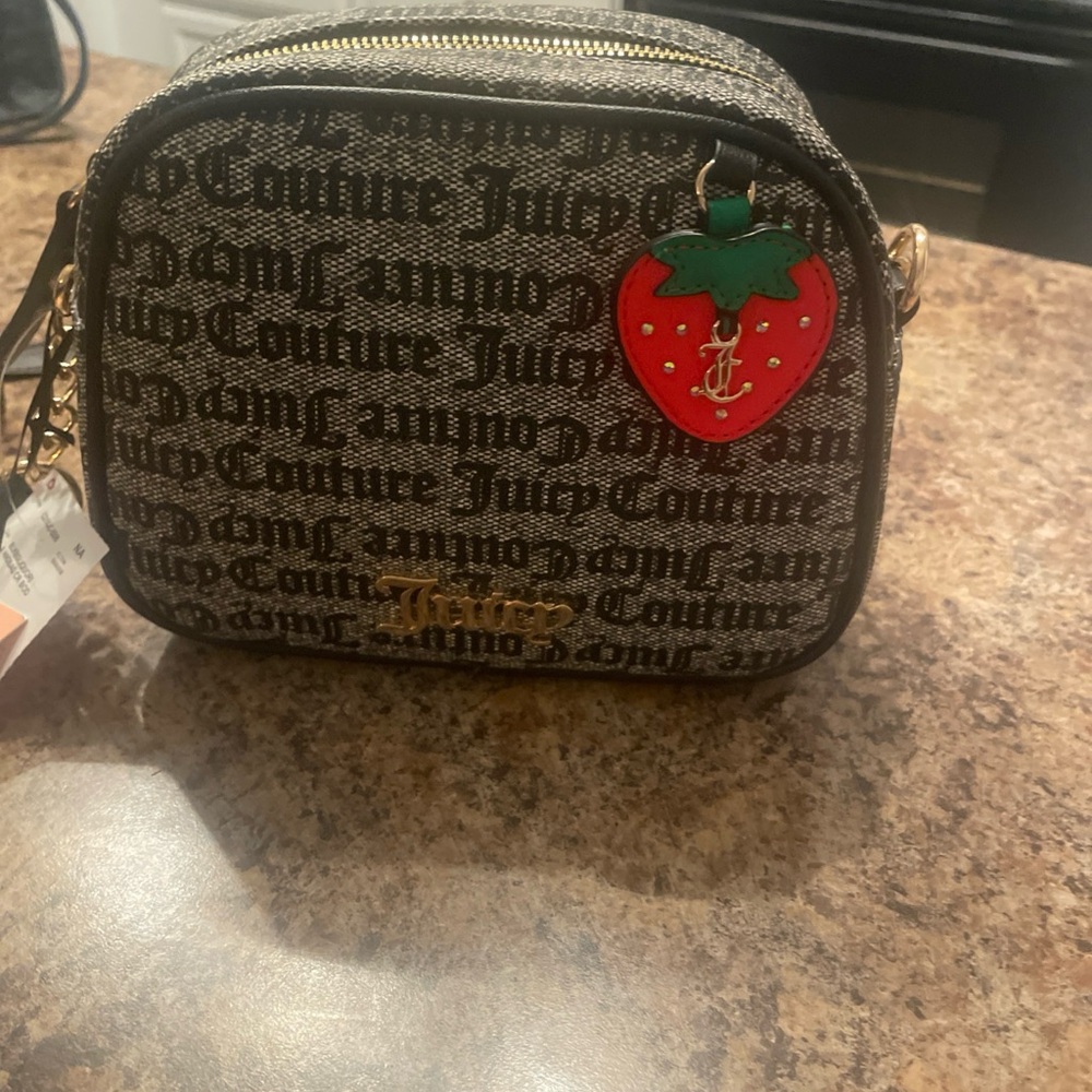 Juicy Couture Black and grey Crossbody camera bag with strawberry patch